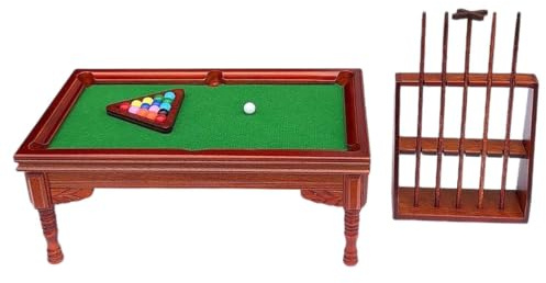 Table de Billard Miniature, Mini Table de Billard à l'échelle 1:12 avec Accessoires complets, Cadre en Bois et Plateau Vert