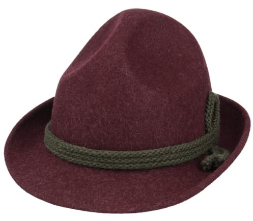 Lipodo Dreispitz Hut Klassik Trachtenhut Kordel Garniturband Made in Italy Herren Sommer Winter Bordeaux-Oliv 56 cm