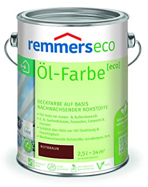Remmers Öl-Farbe [eco] rotbraun, 2,5 Liter, Öko Farbe für Holz innen und außen, mit 3fach Schutz, nachhaltig, umweltfreundlich