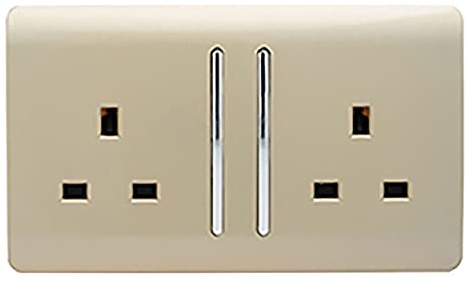 Trendi Switch 2 Gang Artistic Modern Glossy 13 Amp Electrical Long Switched Double Plug Socket Gold