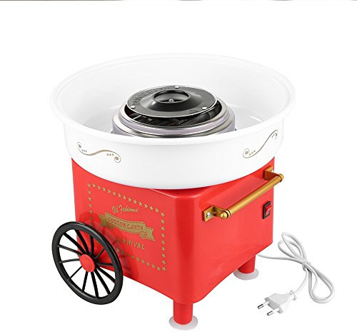 Macchina per zucchero filato 500W macchina per zucchero filato automatica con carrello carrello retrò mini macchina zucchero filato (rosso)