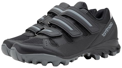Tommaso Fahrradschuhe für Herren – SPD-kompatible Outdoor-, MTB-, Gravel- und Mountainbike-Schuhe – begehbares Design – Stollen nicht im Lieferumfang enthalten, Schwarz und Grau, 46 EU