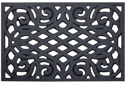 Nicoman Outdoor Rubber Door Mat, Non-Slip Heavy Duty Doormat Step Barrier Anti-Fatigue Easy Boot Scraper Eco-Friendly Victorian Style Indoor Outdoor Entrance Mat Drainage - (Grey, Small, 61 x 41cm)