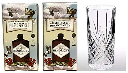 HENDRICKS Gin Glass X2 Cocktail New Design in Quality Gift Box. Cut Crystal Stunning Heavy Based. Official Hendricks Merchandise 16oz / 450ml.