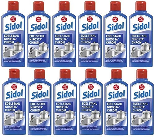 12 x SIDOL reinigt Metalle - Edelstahl Nirosta Stahl je 250ml (Gesamt 3000ml)