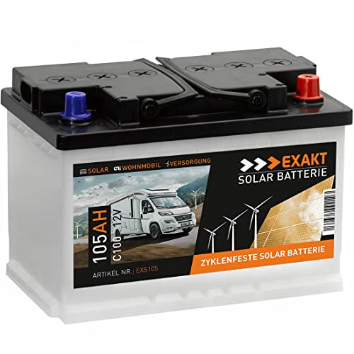 EXAKT Solarbatterie 105Ah 12V Wohnmobil Verbraucher Versorger Boot Photovoltaik Solar Batterie 100Ah