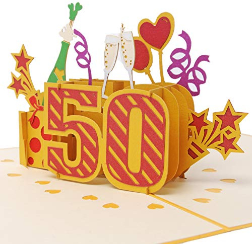 Favour Pop Up Glückwunschkarte zum runden 50. Geburtstag. (Gold, 13x18cm) TG050