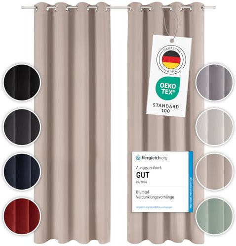 Blumtal Verdunklungsvorhänge 2er Set - Thermovorhang Hitzeschutz - Vorhang blickdicht mit Ösen - Gardinenschals mit Schlaufen - Gardinen 245x140 cm-Gardienenschalset 2er - abdunkelnde Vorhänge - Taupe