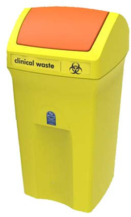 Office Needs Direct Envirobin 100 Litre Yellow Base Orange Flip Lid Clinical Waste & PPE Bin With Antimicrobial Additive