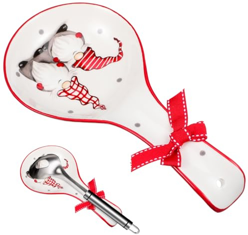 UPKOCH Supporto Per Cucchiaio Da Cucina in Ceramica Con Fiocco Bianco Poggia Mestolo Natalizio Per Stoviglie Pulite E Decorazione Tavola 9.25X4.72X1.06 Pollici