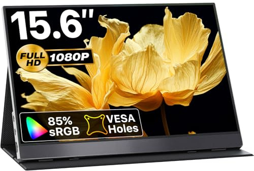 Portable Monitor - 15.6 Inch FHD HDR FreeSync Frameless Eye Care USB-C Computer Display with Type-C HDMI Speakers for Laptop PC Phone Mac Surface PS4 PS5 Xbox Switch, with Smart Cover, VESA Mountable