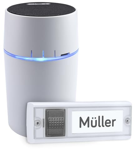 Grothe Mobile Funkklingel Türklingel Funkgong Set mit Haustürklingel Kabellose Türglocke 500m Reichweite 13 Melodien Batteriebetrieben Weiß CALIMA 600 (Mit microSD-Einschub für eigene Rufmelodien)