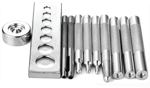 11pcs Punch Tool Punch Snap Kit, Leather Craft Snap Fastener Setter Rivet Setting Round Hole Punch Die Tools for Punch Hole and Install Rivet Button