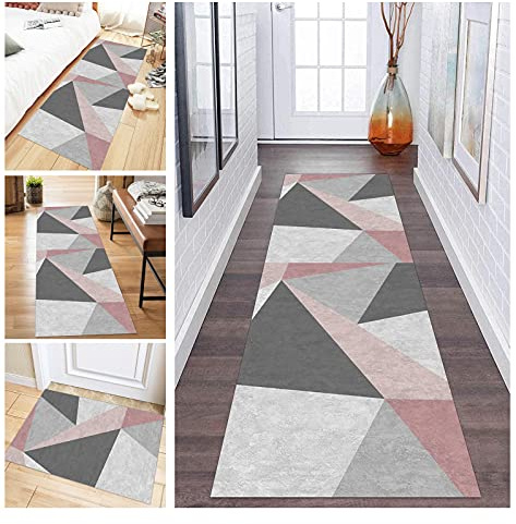 ZDYHMrj Teppich Läufer Flur Küche rutschfest Grau Rosa Waschbar Korridor TeppichLäufer Modern Abstrakt Schlafzimmer Wohnzimmer, Breite 60cm/ 70cm/ 80cm/ 90cm/ 100cm (Color : Color#1, Size : 60x160cm)