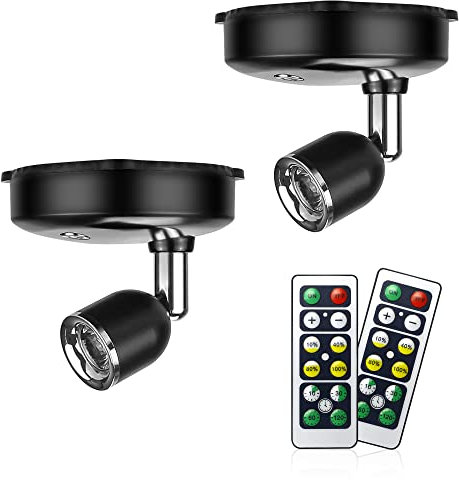 Amries LED Battery Spotlights, Indoor Lights Battery Operated, Spotlights Ceiling Lights with Remote Control Dimmer Timer, Battery Wall Light for Artwork Painting Statue (White)