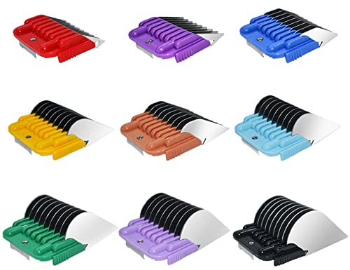 Professionelles Tier-Edelstahl-Aufsatz, 9 Farben, Führungskamm-Set, kompatibel mit Andis, Oster A5, Wahl KM Series Schermaschine, abnehmbare Klinge, Haustier-, Hunde-, Katzen- und Pferdeschermaschine