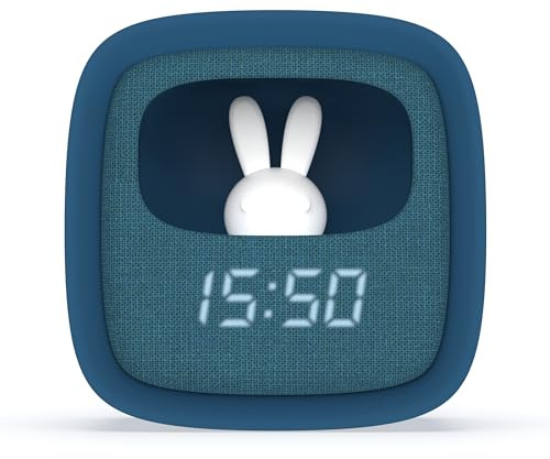 Mobility ON Board Billy Clock Wecker und Nachtlicht für Kinder, Motiv Kaninchen, Vorderseite Stoff, Uhrzeit und 3 Alarmen (blau)