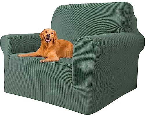 YSTELLAA High Stretch Sofa Überzug 1 Sitzer, Sesselhusse rutschfest, Weihnachtsdeko Sofahusse Elastische, Couchüberzug Sofaschutz Katze Durable, Waschbare Sofa Covers Mit Armlehnen, Grün