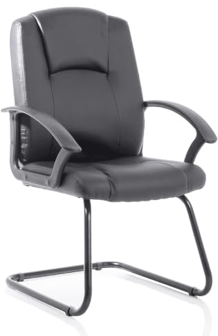 OPO Bella Cantilever Chair Black Bonded Leather Heavy Duty | Strong Textured Pu Arms Mechanism Boardrooms Chair Shoulder and Headrest Support | Robust Cantilever Frame Black