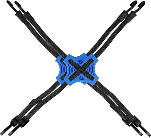 STAPLL Tack Strap – 4-Way Flat Bungee Cord with Rubber Pad Grip, Non-Slip Tie Down Straps for Motorcycle, ATV, Kayak, Cycling, Camping, Truck Storage, Adjustable Bungee Cords - 2 Pack (Blue)
