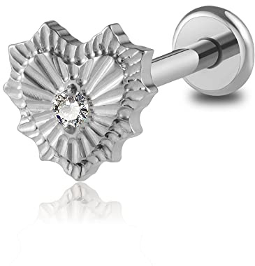 FINE4U Broken Heart Piercing Jewelry for Conch Helix Flat 16G 6mm 8mm - ASTM F136 Titanium Cartilage Earring, Flatback Stud, Body Labret Jewelry Internally Threaded Hypoallergenic