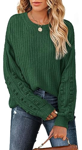 Aokosor Jumpers for Women Long Sleeve Tops Ladies Knitted Sweater Crewneck Loose Sweatshirts Green Size 10-12