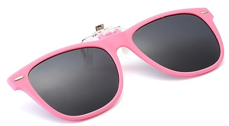 Long Keeper Clip-on solglasögon – polariserade solglasögon med klämma över receptbelagda glasögon, UV400, flip-up-solglasögon, clip-on glasögon för män och kvinnor, Rosa ram mörkgrå lins
