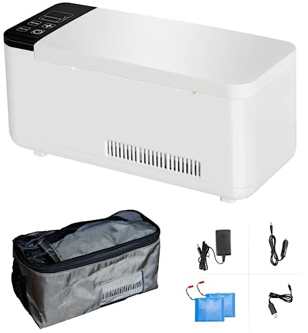 Insulinkühler-Kühlbox, 2–8 ℃ Mini-Medizinkühlschrank, lange Arbeitszeit, Insulinkühler für 12–16 Stunden mit zwei unabhängigen wiederaufladbaren Batterien, perfekt für Reisen, Zuhause (0,6L, weiß)