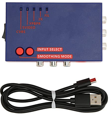 ASHATA for RetroScaler2x AV to Converter, 480P Retro Gaming to TV Adapter, NTSC PAL Compatible, Latency, for Vic20, Msx N64 SFC, for, MD2 MD1 and Others (Blue)