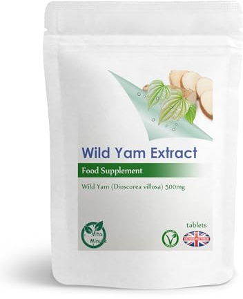 Wild Yam 500mg Tablets (Vegan) Menopause Support, Estrogens Properties, 16% Diosgenin (Pack of 90)