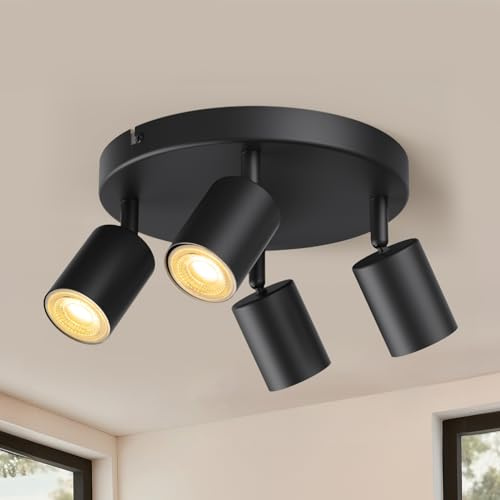 wowatt LED Deckenstrahler Schwarz 4 Flammige Round GU10, Ohne Leuchtmittel