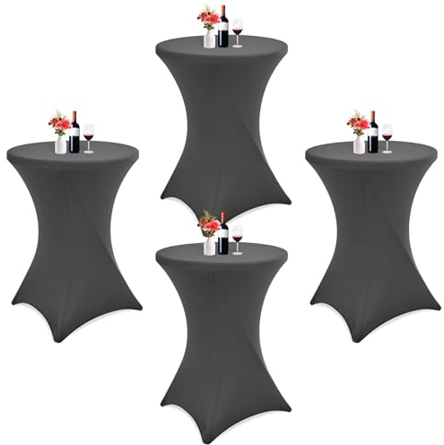 Showgeous Dunkelgrau Stehtisch-Stretchhussen 4er-Set,Ø80-85cm | Hochzeiten und messen Dehnbar,blickdicht,schmutzabweisend,waschbar und mit verstärkten fußtaschen