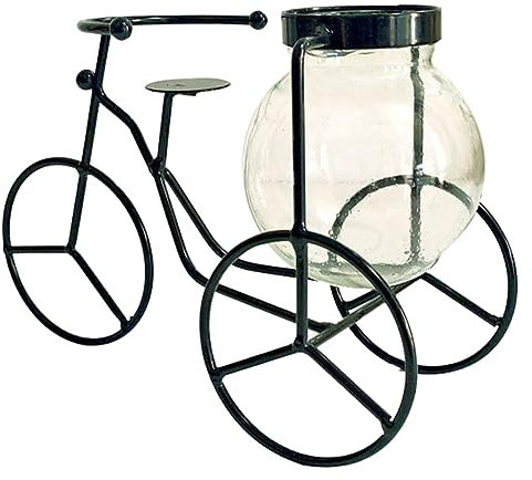 OFFSCH Iron Art Blumentopfhalter Fahrrad Pflanzer Schwarz Tricycle Dekorativer Pflanzkübel Kreatives Retro Design Kompakte Feine Verarbeitung Für Innenräume