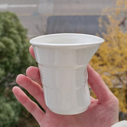 YAMSLAM Tazas de café plisadas creativas, tazas de cerámica irregulares, tazas de café francés, hermosa taza arrugada para accesorios del hogar