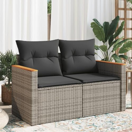 SECOLI Gartensofa mit Stauraum Rattan Sofa 2-Sitzer Lounge Sofa Outdoor Kleines Balkon Sofa Balkonmöbel Rattansofa Polyrattan Gartenmöbel Set Balkon Lounge Garten Loungesofa Grau