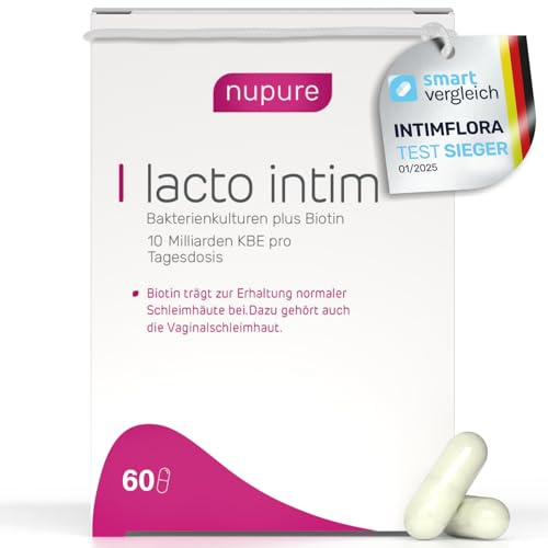 Nupure® Lacto Intim Milchsäurebakterien für Scheide, Zur Regulierung von Vaginalbakterien, Plus Biotin für die Schleimhäute, Orale Einnahme, Vaginal Probiotics, 60 Kapseln, Vegan, laktosefrei.