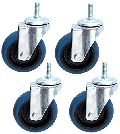 Lenkrolle x4, Schwerlast-Transportrollen, Gummi-Lenkrollen, Industriewagenrollen mit Bremsen, M12-Gewindeschaft, 75 mm/100 mm/125 mm (3/4/5 Zoll)