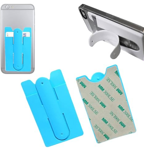 Vilbocr 2Pack Card Holder with Cell Phone Stand,Phone Wallet,Stick On Silicon Card Holder and Money Clip with Built-in Phone Stand (Blue)