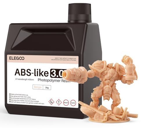 ELEGOO ABS-Like 3.0 Plus 3D Drucker Resin Beige 2000g, Hohe Hitzebeständigkeit 3D-Drucker Harz, Niedrigere Viskosität und Schrumpfung, 405nm LCD-UV-Aushärtung für MSLA/LCD/DLP 3D-Drucker