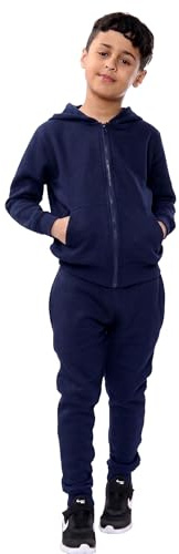 Grunge Wear® Back to School Kids Boys Girls Plain Tracksuit, Child's Pe School Zipper Hoodie Top Bottom Jogging Suit (Navy, 11-12 Years)