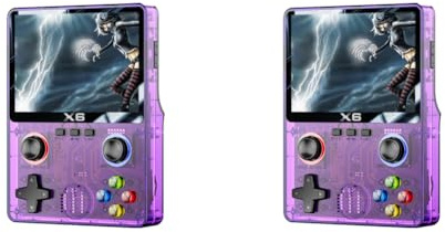 JUCHRZEY X6 Console di gioco portatile retrò Lettore video IPS da 3,5 pollici (viola trasparente)