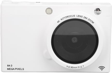 Fotocamera Digitale da 64 MP per Fotografia, Videocamera per Video Vlog 4K 60 Fps, Piccola Fotocamera Compatta retrò Wireless - Schermo da 2,83 Pollici, Zoom Digitale 28X, Messa
