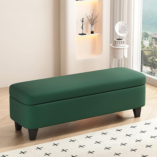 Moderne Ottoman-Bank aus Cord mit Stauraum, rechteckig, für Wohnzimmer, Eingangsbereich, Schlafzimmer, gepolsterte Bettbank, 120 x 40 x 40 cm, Grün
