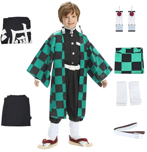 Pianocean Tanjiro Cosplay, Tanjiro Kimono Cosplay, Tanjiro Cosplay Costume, Demon Green Anime Kimono, Halloween Costumes Tanjiro Cosplay Costume for Kids & Adults Halloween Carnival Party