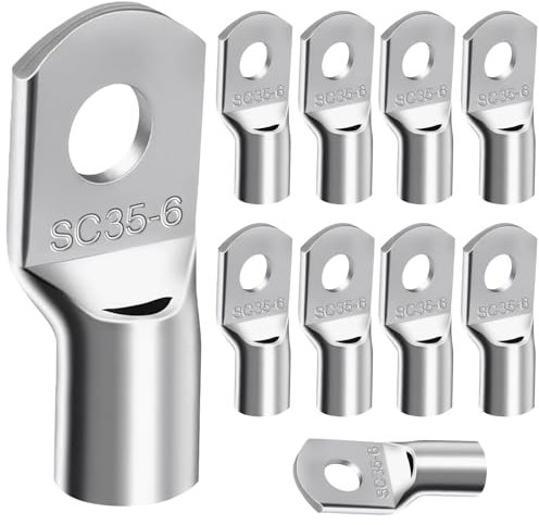 10 Piezas Terminales de Cable Tubular de 35 mm² M6 Terminales Conectores de Cable SC Sin Aislamiento de Cobre Estañado Profesionales Galvánico para Conductores Múltiples,Finos Terminales de Cable