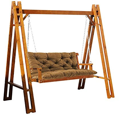 3-Sitzer Outdoor-Schaukelbank mit dickem Sitzkissen und Rückenlehne, Gartenbankpolster für Indoor/Outdoor, Terrassenmöbel, 120 x 100 x 8 cm, Khaki
