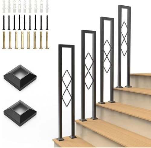 U-förmige Geländertreppe, Treppengeländer Innen, Geländer Treppen mit Zubehör, Treppengeländer Schwarz for Attic, Porch, Balcony (Schwarz, 95cm)