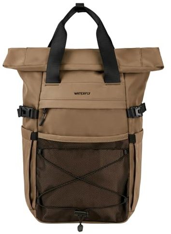 WATERFLY Rolltop Rucksack Herren Damen 16L-21L Stylischer Tagesrucksack | Schulrucksack mit 16 Zoll Laptopfach, Unisex Backpack, Erweiterbar, Atmungsaktive, Reisen Freizeit Uni Job Sport