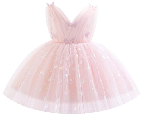 IDOPIP Bébé Fille sans Manches V - Neck Tulle Tutu Robe Princesse Fleur Fille Robe Bow élégant Anniversaire Célébration Formelle Party Robe De Bal