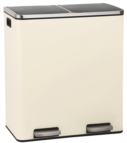 EVRE 60L Kitchen Waste Rubbish Recycling Soft Close Bin 2 x 30L Double Compartment Separation with Removable Plastic Buckets, Odour Seal, Smudge & Fingerprint Resistant… (Cream)